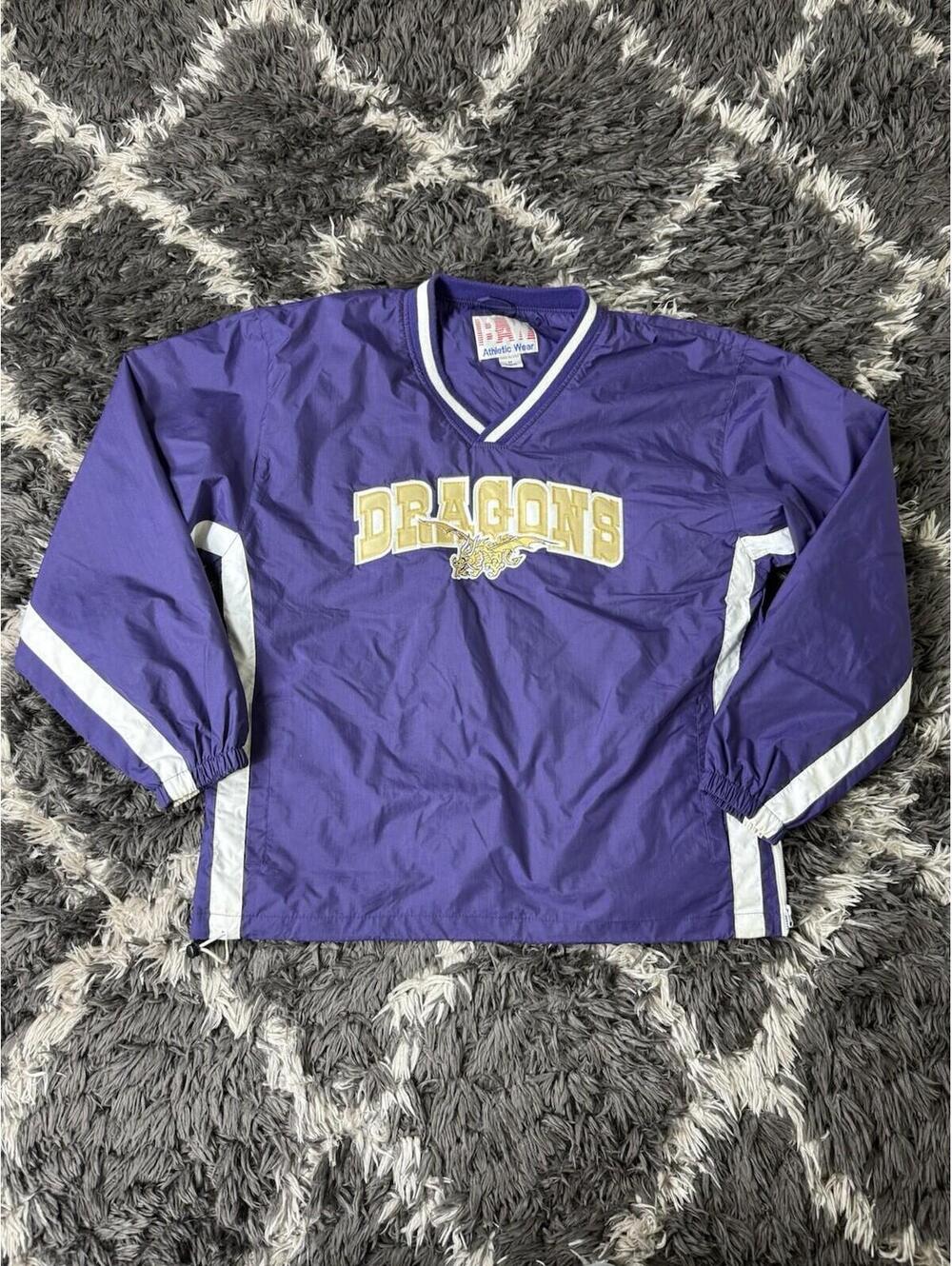Vintage 90s B.A.M. Athletic Wear Dragons Windbreaker Pullover Purple Gold Size M